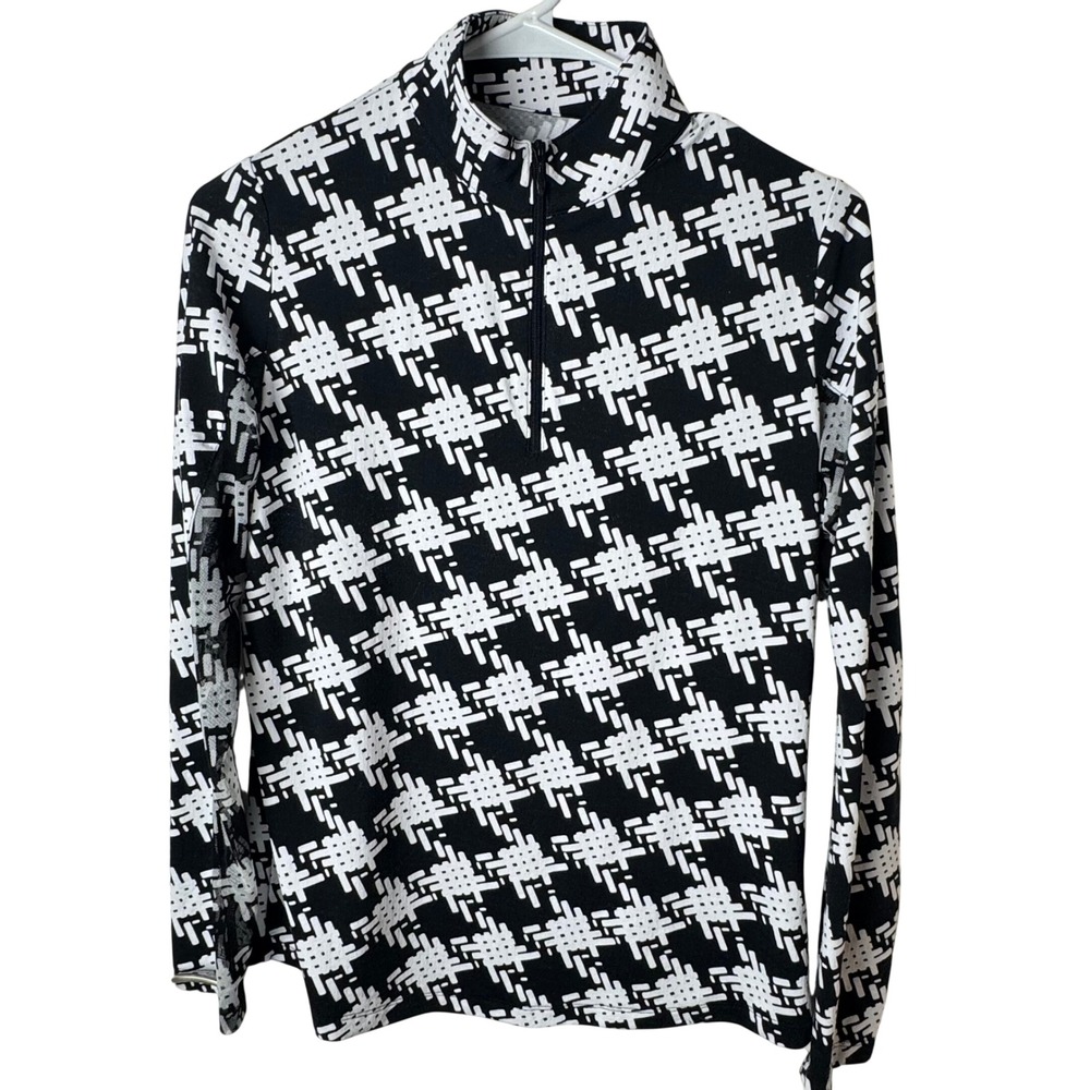 IBKÜL Quarter Zip Pullover Women S Black White Geometric UPF 50 Long Sleeve Top